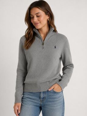 Polo Ralph Lauren 1/4 Zip Cotton Sweater Women XS-S 19.5x24
